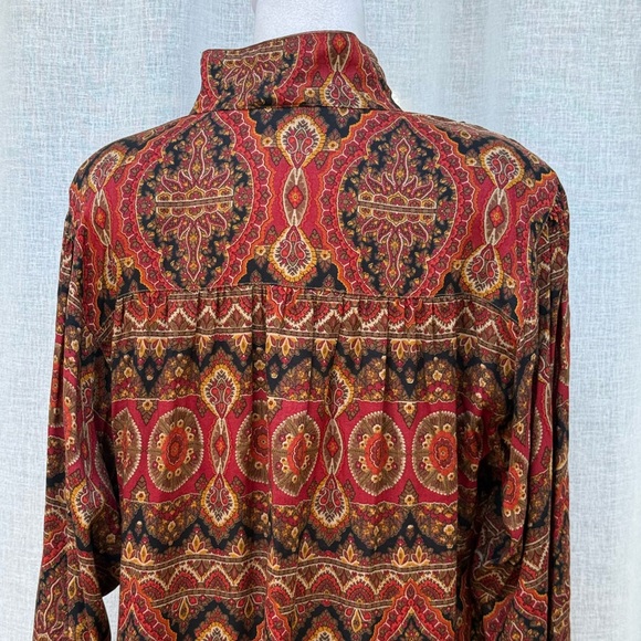 Carole Little for Saint-Tropez West paisley button down blouse red brown - Picture 5 of 7